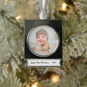 Personalisierter niedlicher Name Foto Banner-Ornament Silber