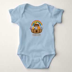 Personalisierter Niedlicher Noahs Ark Blue Baby Bo Baby Strampler