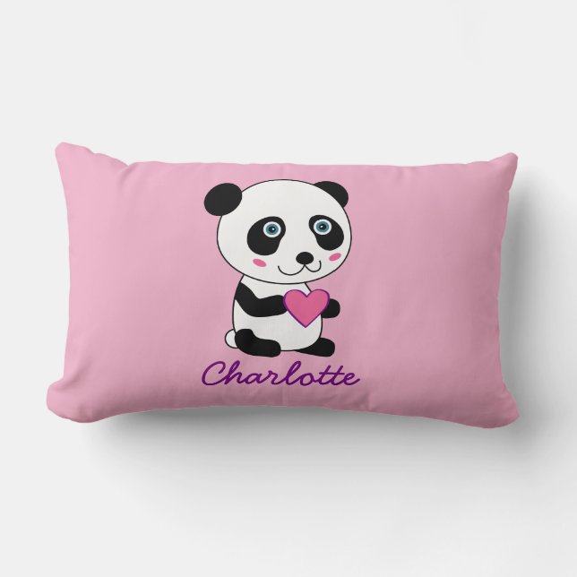 Personalisierter niedlicher Panda mit einem rosa Lendenkissen (Vorderseite)