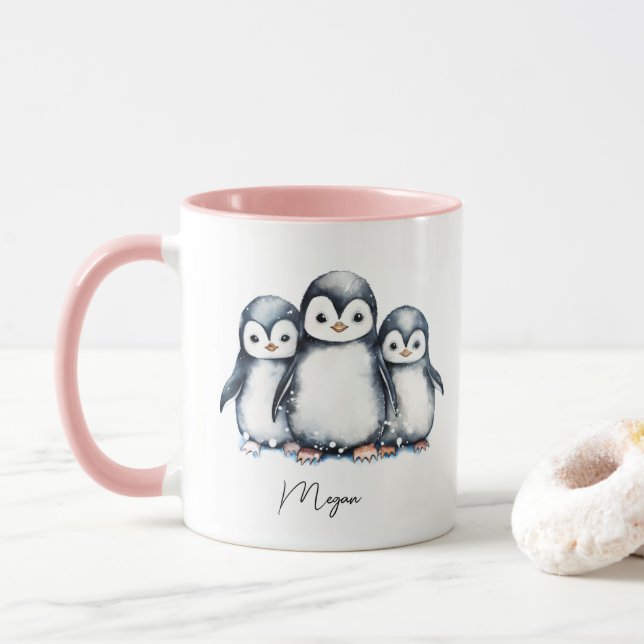 Personalisierter Niedlicher Pinguin Tasse (Mit Donut)