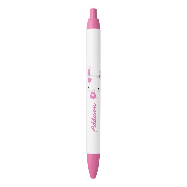 Personalisierter Niedlicher Pink Kawaii Bunny Pink Kugelschreiber (Vorderseite Vertikal)