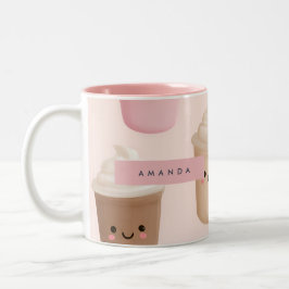 Personalisierter Niedlicher Pink Kawaii-Kaffeecup Zweifarbige Tasse
