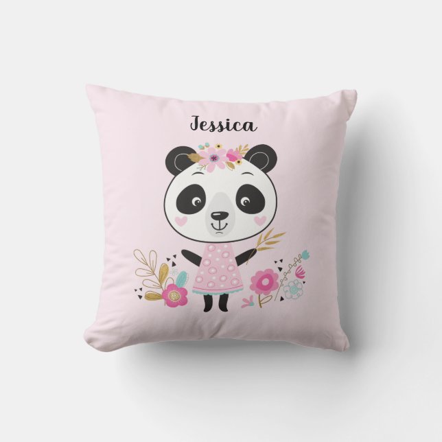 Personalisierter Niedlicher Pink-Panda-Bär Kissen (Vorderseite)