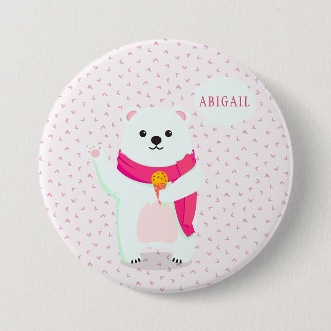 Personalisierter niedlicher Polarbär Button (Vorderseite)