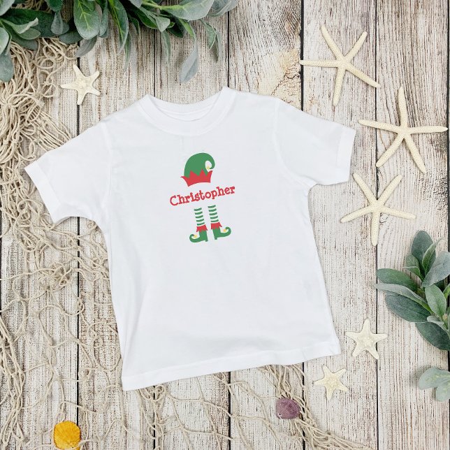 Personalisierter Niedlicher Red Green Elf Weihnach Kleinkind T-shirt (Personalized Monogrammed Christmas Elf Toddler, Baby T-shirt. Available in many kids sizes)