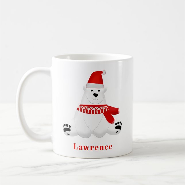 Personalisierter Niedlicher Red Polar Bär Weihnach Kaffeetasse (Links)