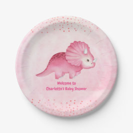 Personalisierter Niedlicher Rosa Dinosaurier Pappteller