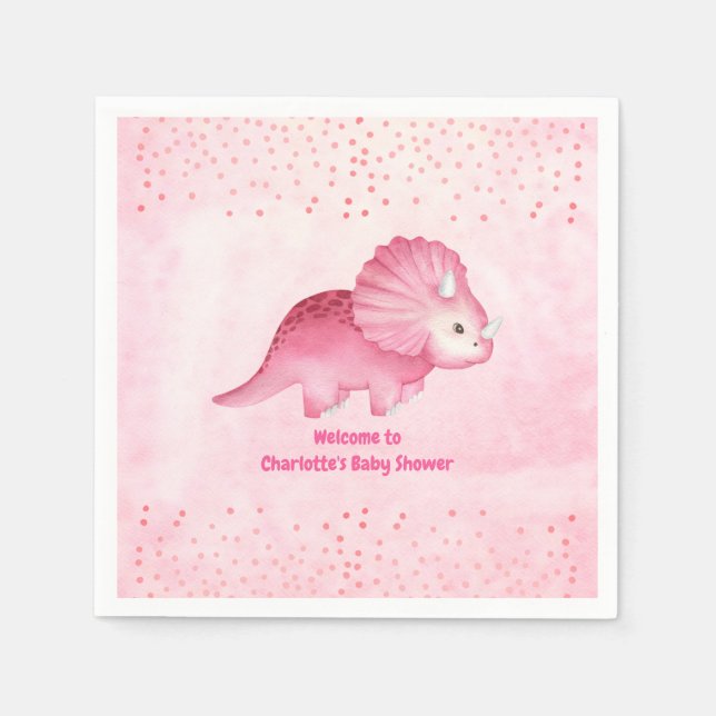 Personalisierter Niedlicher Rosa Dinosaurier Serviette (Vorderseite)