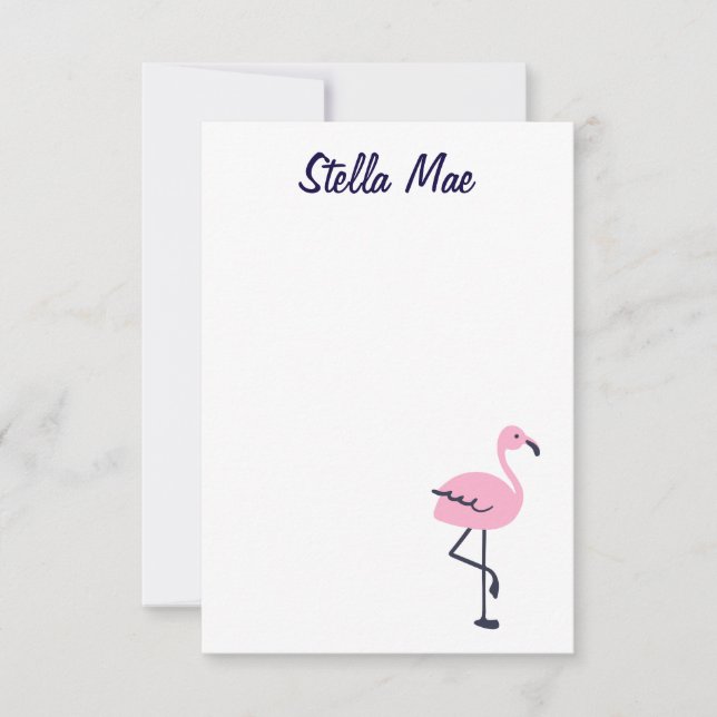 Personalisierter niedlicher Rosa Flamingo notecard Mitteilungskarte (Vorderseite)