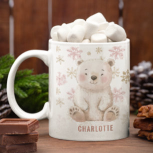 Personalisierter Niedlicher rosa Winterbär Weihnac Kaffeetasse