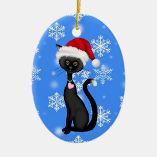 Personalisierter Niedlicher Santa Cat n Snowflakes Keramik Ornament