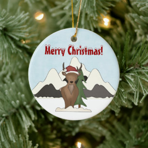 Personalisierter Niedlicher Santa Deer Keramikornament