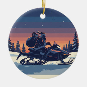 Personalisierter Niedlicher Santa Doing Snowmobili Keramik Ornament