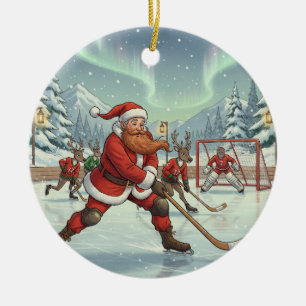 Personalisierter Niedlicher Santa Playing Bandy Keramik Ornament