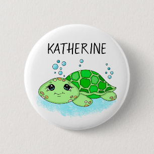 Personalisierter Niedlicher Schildkrötenname Button
