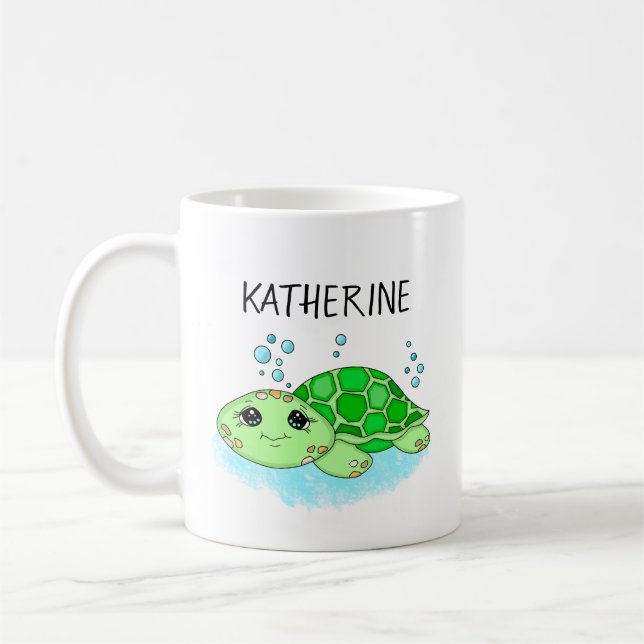 Personalisierter Niedlicher Schildkrötenname Kaffeetasse (Links)