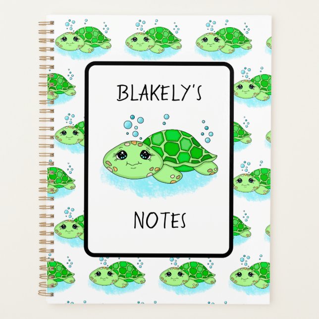 Personalisierter Niedlicher Schildkrötenname Planer (Vorderseite)