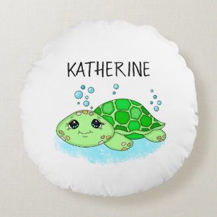 Personalisierter Niedlicher Schildkrötenname Rundes Kissen