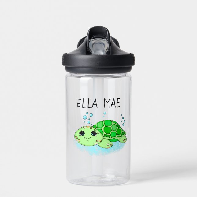 Personalisierter Niedlicher Schildkrötenname Trinkflasche (Vorne)