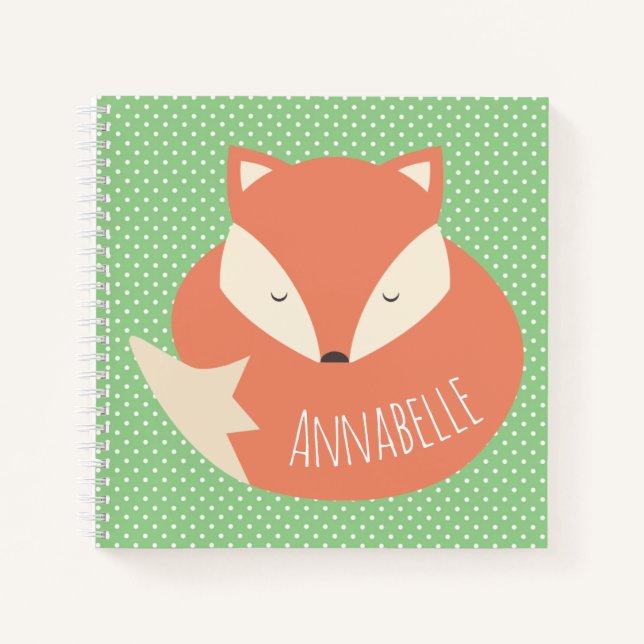 Personalisierter Niedlicher Schlaffuchs und -punkt Notizbuch (Vorderseite)