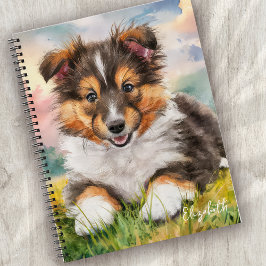 Personalisierter Niedlicher Sheltie Welpenhund Notizbuch