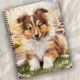 Personalisierter Niedlicher Sheltie Welpenhund Notizbuch