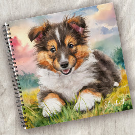 Personalisierter Niedlicher Sheltie Welpenhund Notizbuch