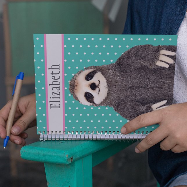 Personalisierter Niedlicher Slottiername Notizbuch (Cute sloth personalized notebook.)