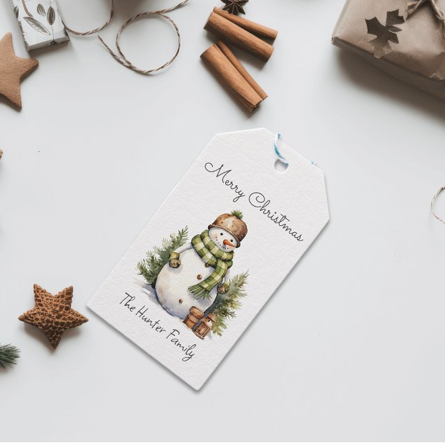 Personalisierter Niedlicher Snowman Watercolor Wei Geschenkanhänger (Von Creator hochgeladen)