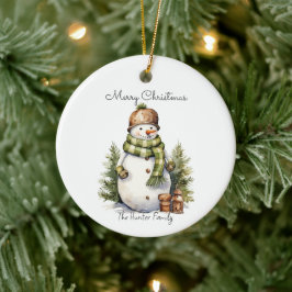 Personalisierter Niedlicher Snowman Watercolor Wei Keramik Ornament