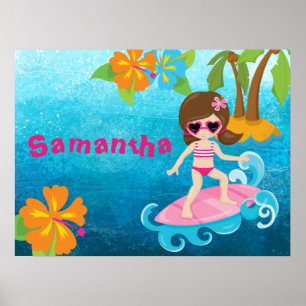 Personalisierter Niedlicher Surfer Girl Hibiskus u Poster