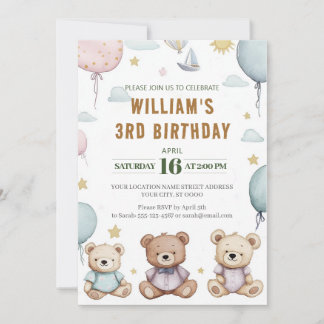 Personalisierter Niedlicher Teddy Bär Einladung zu