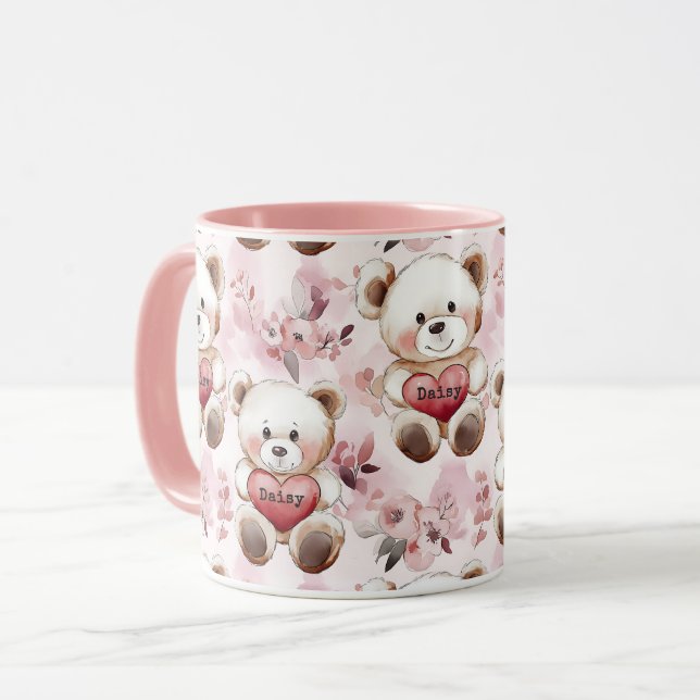 Personalisierter Niedlicher Teddybär Valentinstag  Tasse (Vorderseite Links)