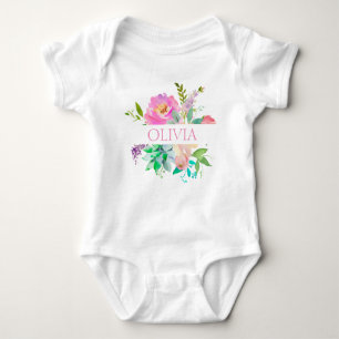 Personalisierter niedlicher Watercolor-rosa Mit Baby Strampler