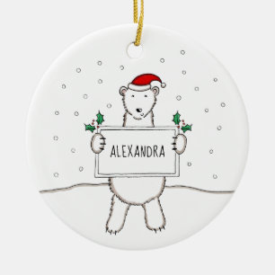 Personalisierter Niedlicher Weihnachtsbärenbaum Keramik Ornament