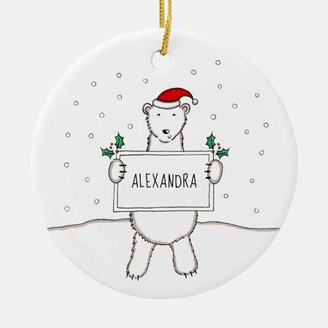 Personalisierter Niedlicher Weihnachtsbärenbaum Keramik Ornament (Vorne)