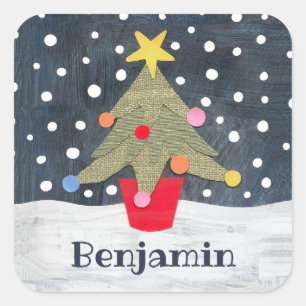 Personalisierter Niedlicher Weihnachtsbaum Quadratischer Aufkleber