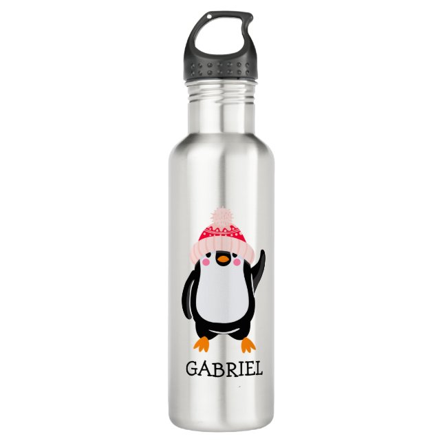 Personalisierter Niedlicher Weihnachtspenguin in R Edelstahlflasche (Vorderseite)