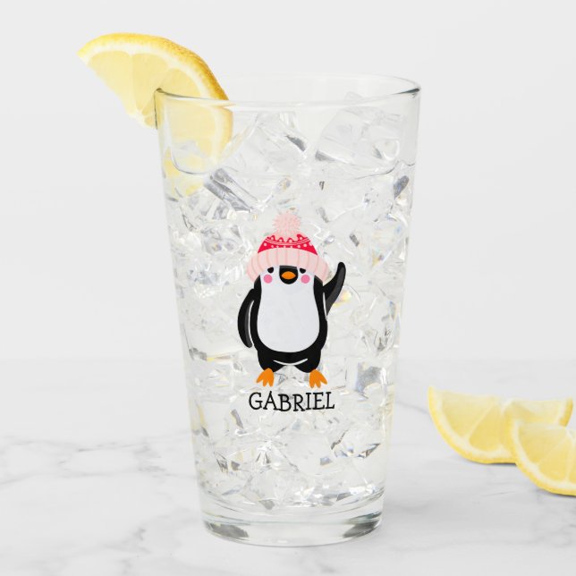 Personalisierter Niedlicher Weihnachtspenguin in R Glas (Vorderseite Ice)