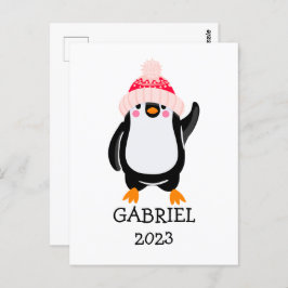 Personalisierter Niedlicher Weihnachtspenguin in R Postkarte