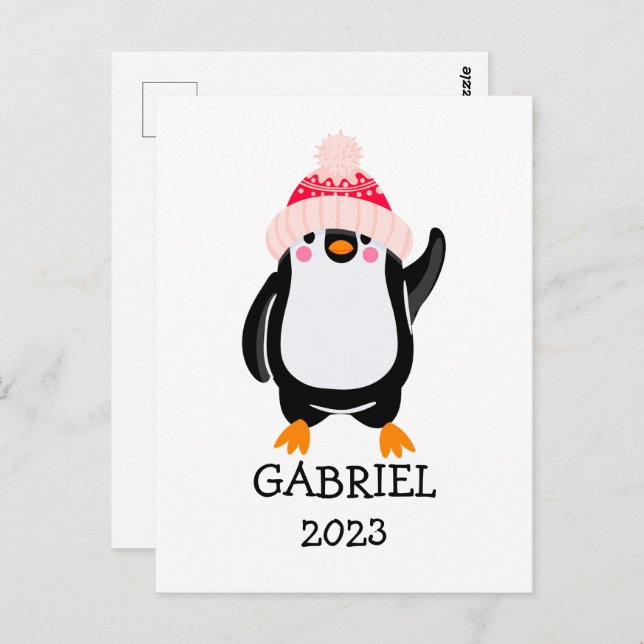 Personalisierter Niedlicher Weihnachtspenguin in R Postkarte (Vorne/Hinten)