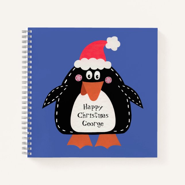 Personalisierter Niedlicher Weihnachtspenguin Notizbuch (Vorderseite)