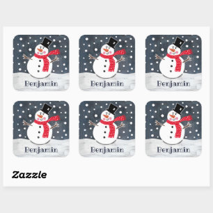 Personalisierter Niedlicher Weihnachtsschneemann Quadratischer Aufkleber