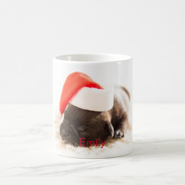Personalisierter Niedlicher Welpe mit Weihnachtsma Kaffeetasse (Mittel)