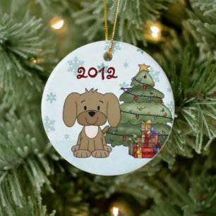 Personalisierter Niedlicher Welpen-Hunde-Baby's 1. Keramikornament