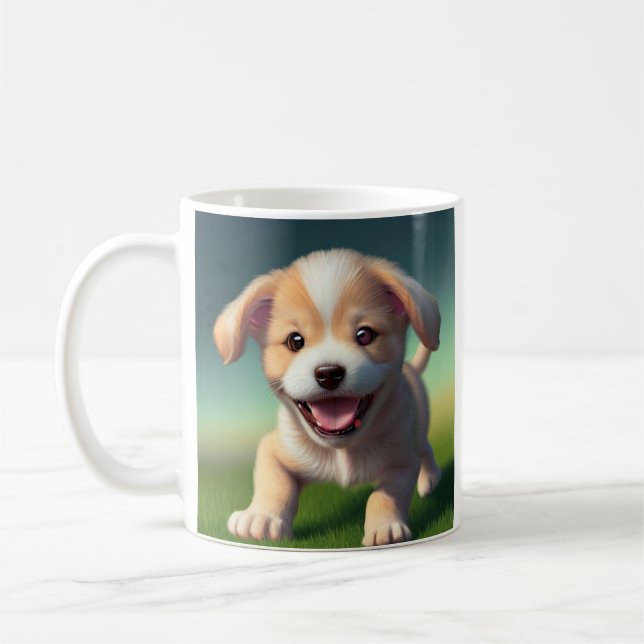 Personalisierter Niedlicher Welpenhund Kaffeetasse (Links)