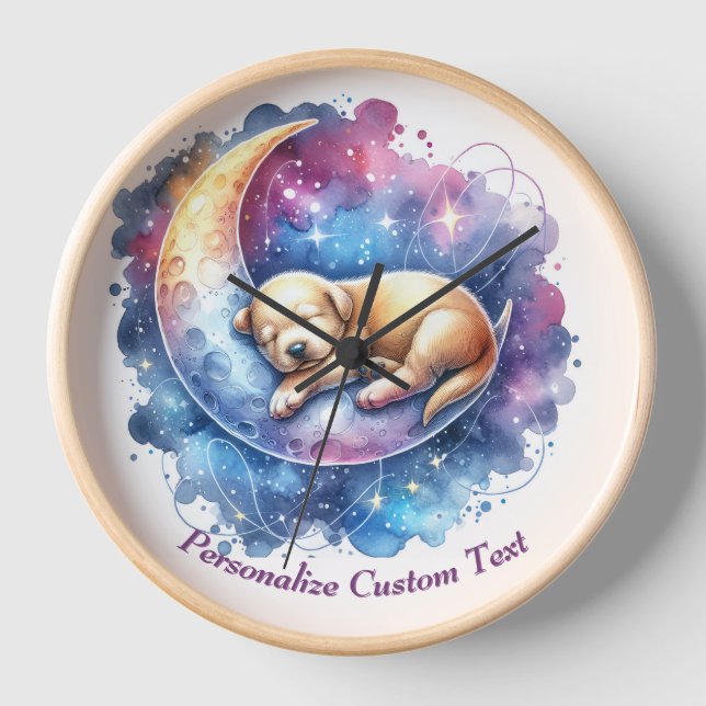 Personalisierter Niedlicher Welpenhund schläft auf Uhr (Vorderseite)