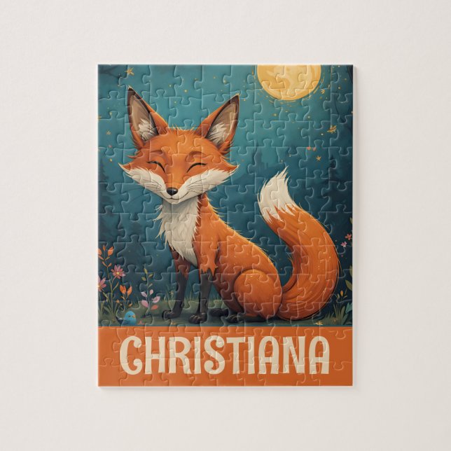 Personalisierter Niedlicher Whimsical Sitting Fox Puzzle (Vertikal)