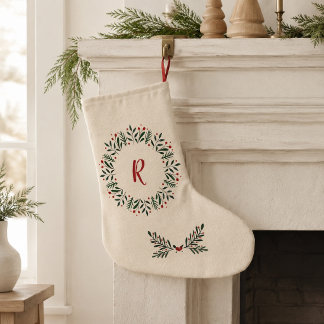 Personalisierter nordischer Kranz-Monogramm-Strump Großer Weihnachtsstrumpf