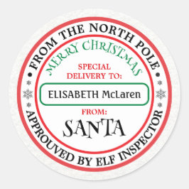Personalisierter Nordpol-Santa-Name-Aufkleber Runder Aufkleber